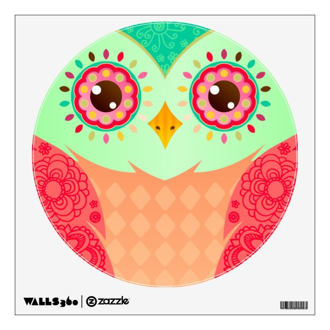 Boho Red & Green Owl Wall Sticker (Front)