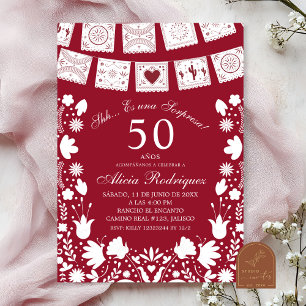 Boho Red Maroon Talavera Mexican Surprise Birthday Invitation