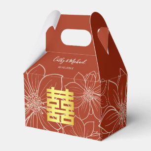 Boho red modern floral Chinese wedding Favor Boxes