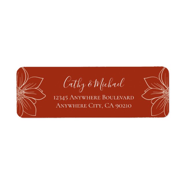 Boho red modern floral Chinese wedding Label (Front)
