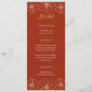 Boho red modern floral Chinese wedding Menu