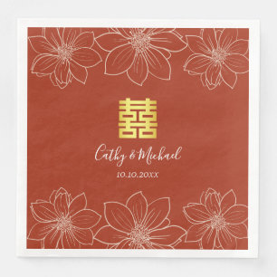 Boho red modern floral Chinese wedding Paper Dinner Napkins