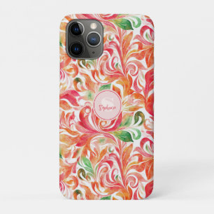 Boho Red Pink Orange Green Paisley Floral iPhone 11 Pro Case