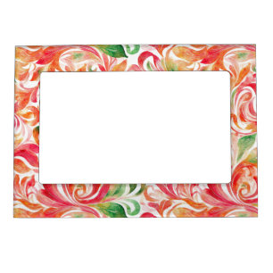 Boho Red Pink Orange Green Paisley Floral Magnetic Frame