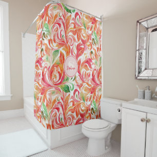 Boho Red Pink Orange Green Paisley Floral Shower Curtain