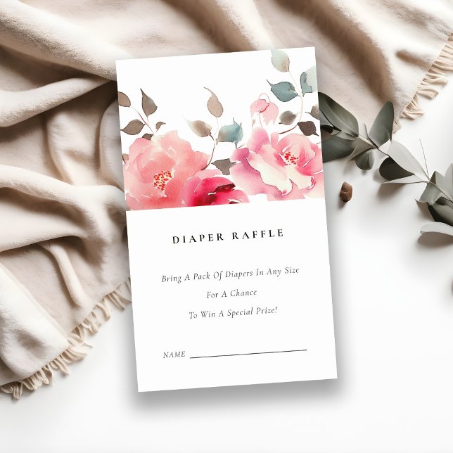 Boho Red Pink Rose Flora Diaper Raffle Baby Shower Enclosure Card (Creator Uploaded)