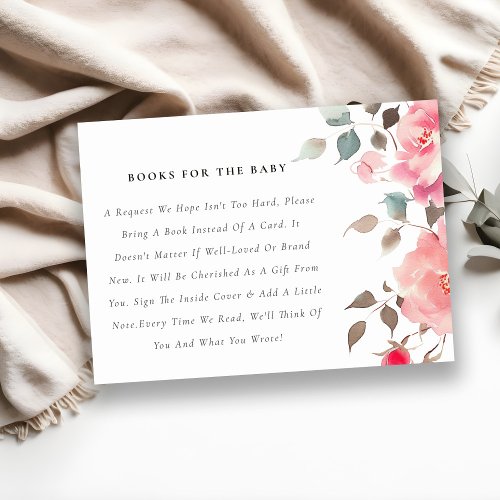 Boho Red Pink Rose Flowers Books For Baby Shower Enclosure Card