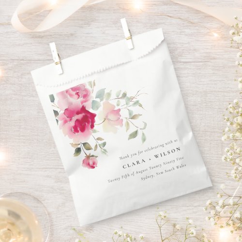 Boho Red Pink Rose Flowers Watercolor Wedding Favor Bag