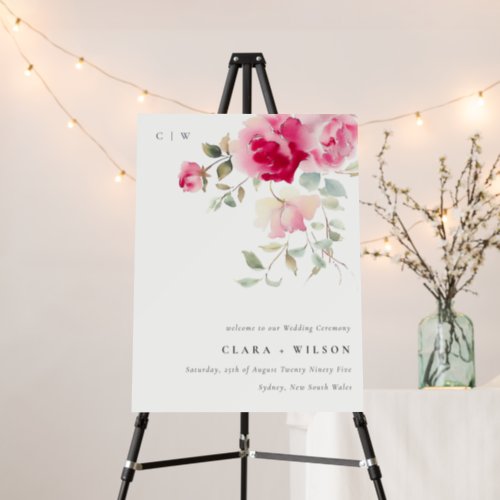 Boho Red Pink Rose Flowers Watercolor Wedding Foam Board