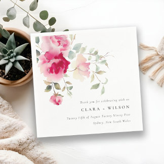 Boho Red Pink Rose Flowers Watercolor Wedding Napkins