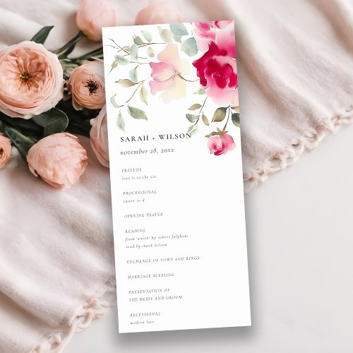 Boho Red Pink Rose Flowers Wedding Program