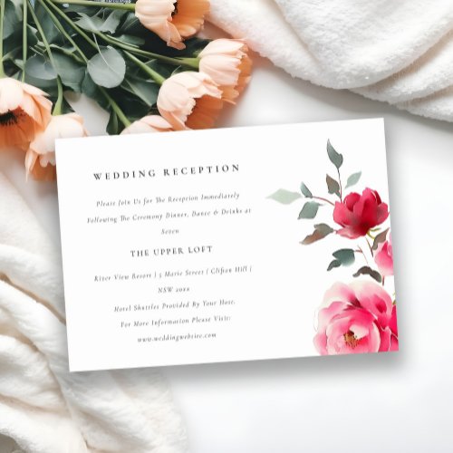 Boho Red Pink Rose Flowers Wedding Reception Enclosure Card