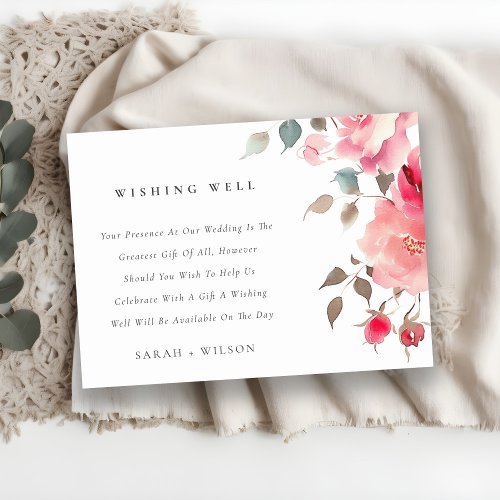 Boho Red Pink Rose Flowers Wedding Wishing Well Enclosure Card