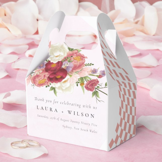 Boho Red Pink white Rose Flowers modern Favor Boxes (Wedding)