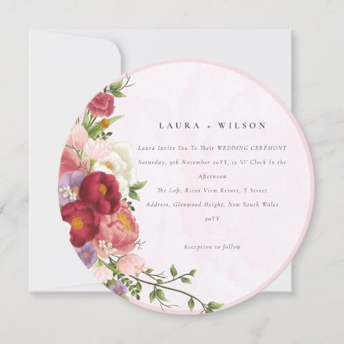 Boho Red Pink white Rose Flowers modern Invitation