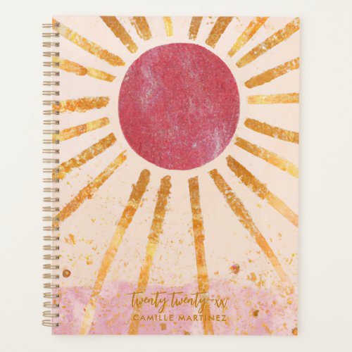 Boho Red Sun and Golden Rays Watercolor Planner