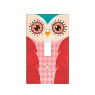 Boho Red & Teal Owl Light Switch Cover