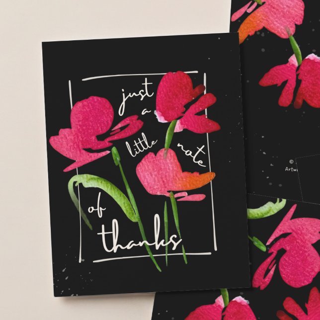 Boho Red Wildflower Script Thank You Card  (Creator Uploaded)