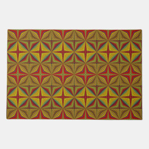 Boho Red Yellow Custom Size Tribal Feeding Pet Mat