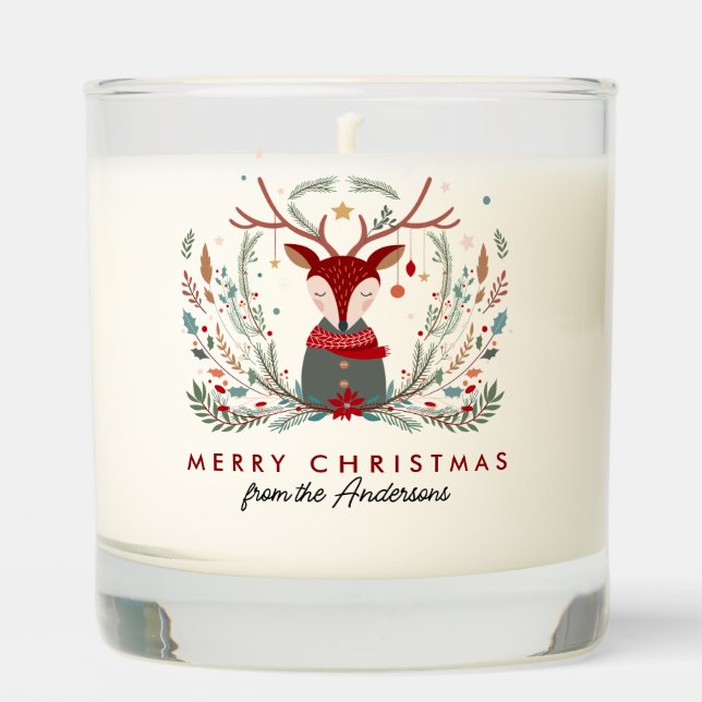 Boho Reindeer Merry Christmas Personalized Scented Candle (Front)
