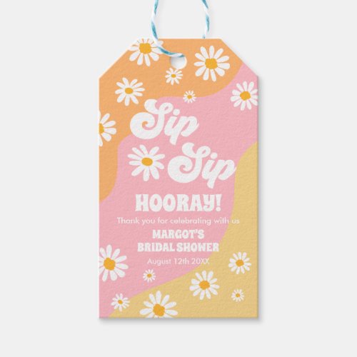 Boho Retro 70s Bridal Shower Wine Favor Gift Tags