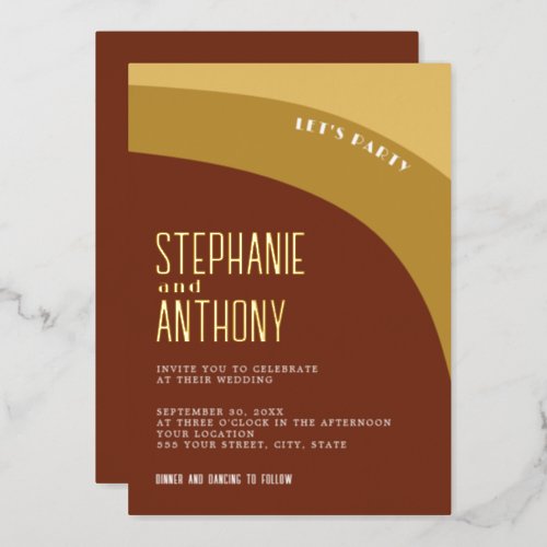 Boho Retro 70s Terracotta Arch Wedding    Foil Invitation