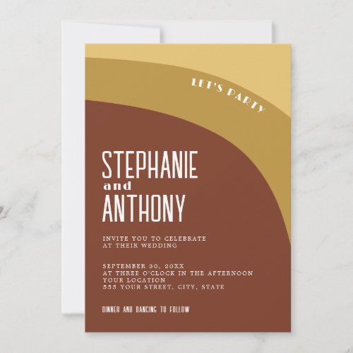 Boho Retro 70s Terracotta Arch Wedding   Invitation