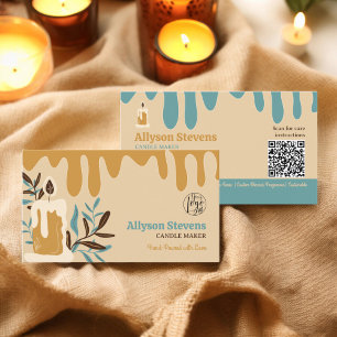 Boho retro artisanal candle maker logo qr code business card
