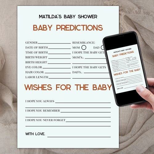 Boho Retro Baby Predictions and Wishes Baby Shower Card