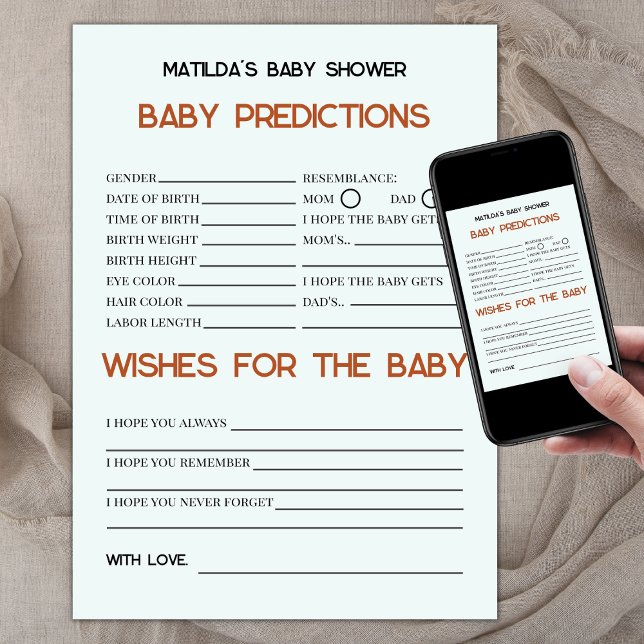Boho Retro Baby Predictions and Wishes Baby Shower Card (baby predictions and wishes for the baby, baby shower games, retro baby shower, boho sun)
