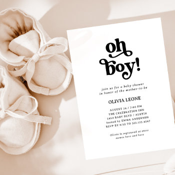 Boho Retro Black And White | Oh Boy Baby Shower Invitation by christine592 at Zazzle