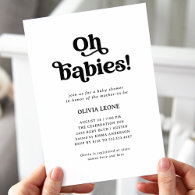 Boho Retro Black and White | Twins Baby Shower Invitation