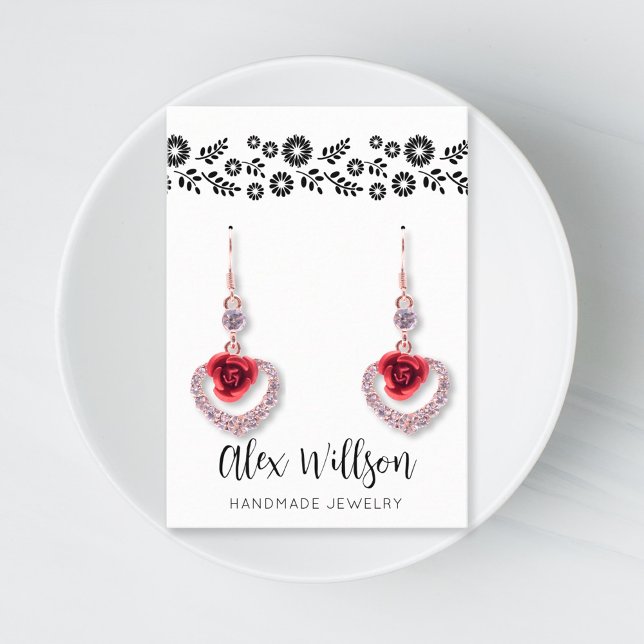 Boho Retro Black Daisy Floral Jewelry Display Card (Creator Uploaded)