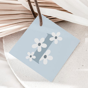 Boho Retro Blue Daisy 1st Groovy Birthday  Favor Tags