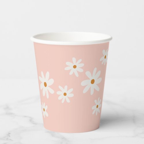 Boho Retro Blush Pink Daisy Floral Paper Cups