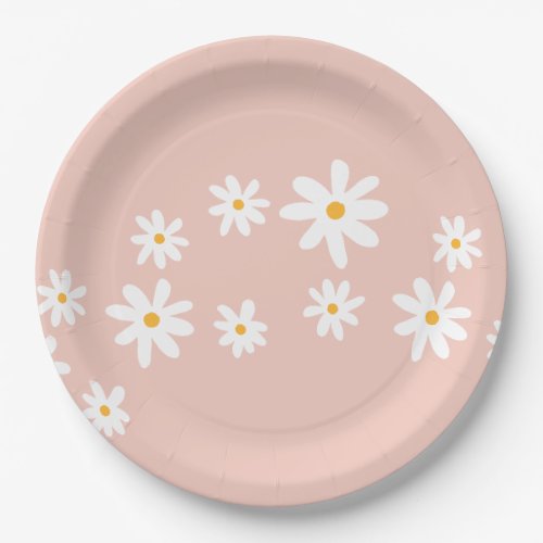 Boho Retro Blush Pink Daisy Floral Paper Plates