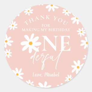 Boho Retro Blush Pink Daisy Wild One 1st Birthday Classic Round Sticker