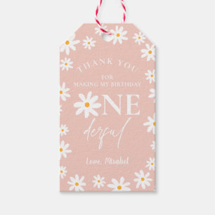 Boho Retro Blush Pink Daisy Wild One 1st Birthday Gift Tags