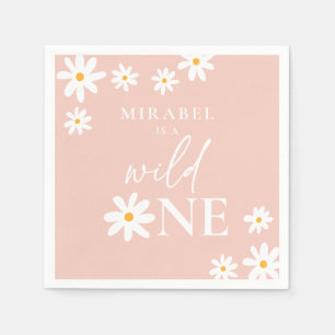 Boho Retro Blush Pink Daisy Wild One 1st Birthday Napkins