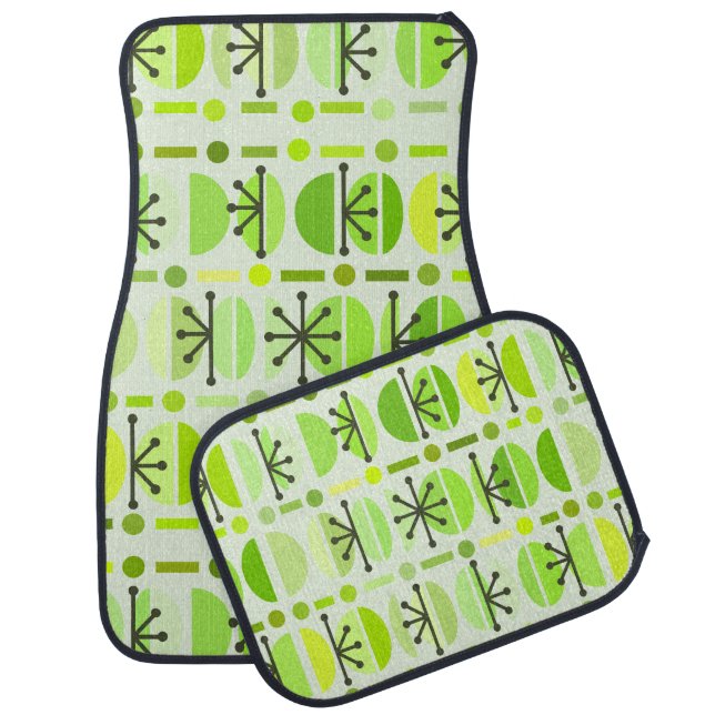 Boho Retro Bowls Lines Chartreuse Car Floor Mat (Set)