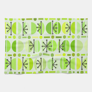 Boho Retro Bowls Lines Chartreuse Kitchen Towel