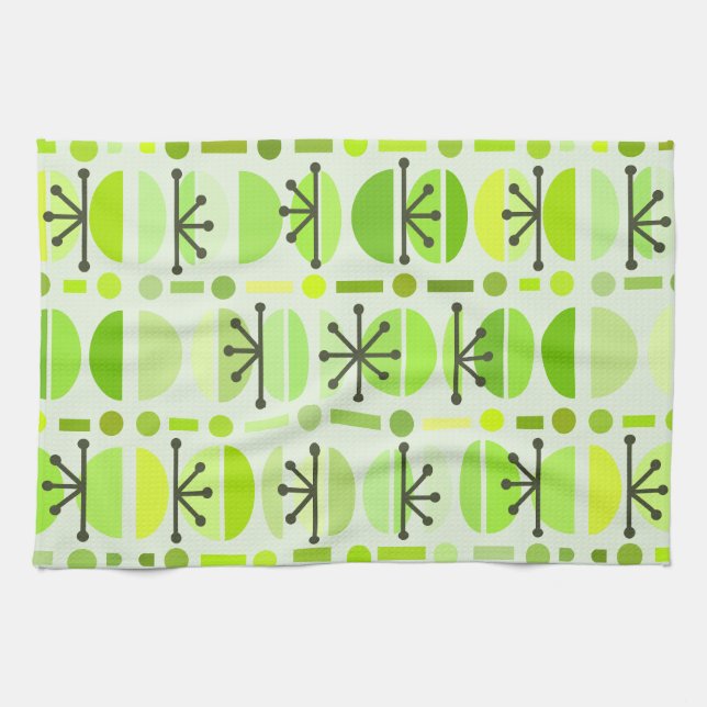 Boho Retro Bowls Lines Chartreuse Kitchen Towel (Horizontal)