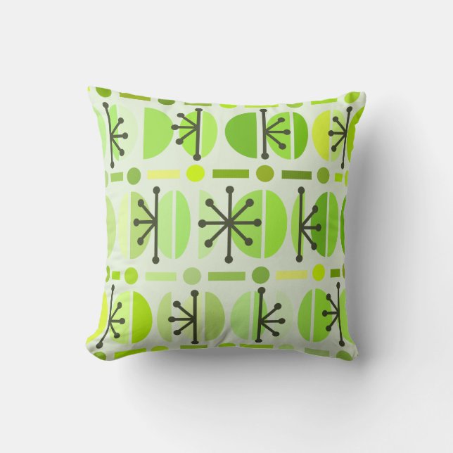Boho Retro Bowls Lines Chartreuse Throw Pillow (Front)