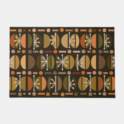 Boho Retro Bowls Lines Dark Earth Tones Doormat