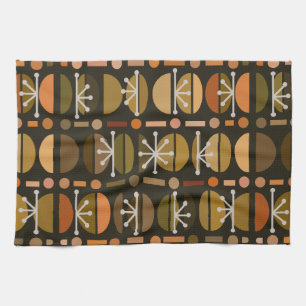 Boho Retro Bowls Lines Dark Earth Tones Kitchen Towel