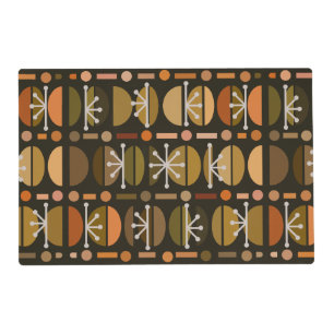 Boho Retro Bowls Lines Dark Earth Tones Placemat