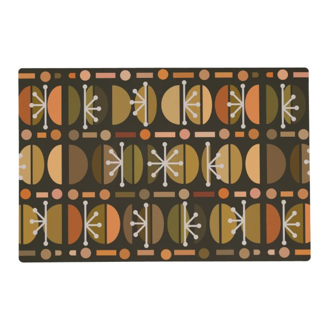 Boho Retro Bowls Lines Dark Earth Tones Placemat (Front)