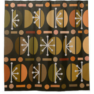 Boho Retro Bowls Lines Dark Earth Tones Shower Curtain