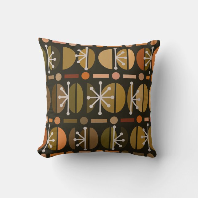 Boho Retro Bowls Lines Dark Earth Tones Throw Pillow (Front)