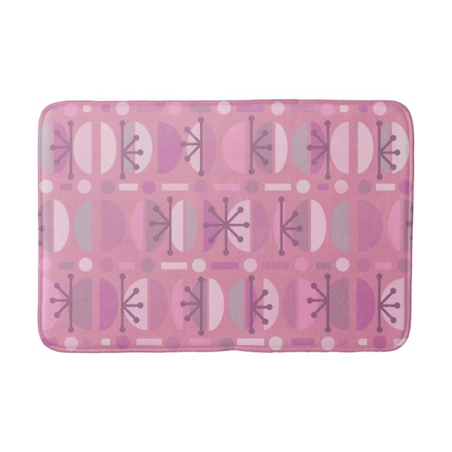 Boho Retro Bowls Lines Pink Bath Mat (Front)